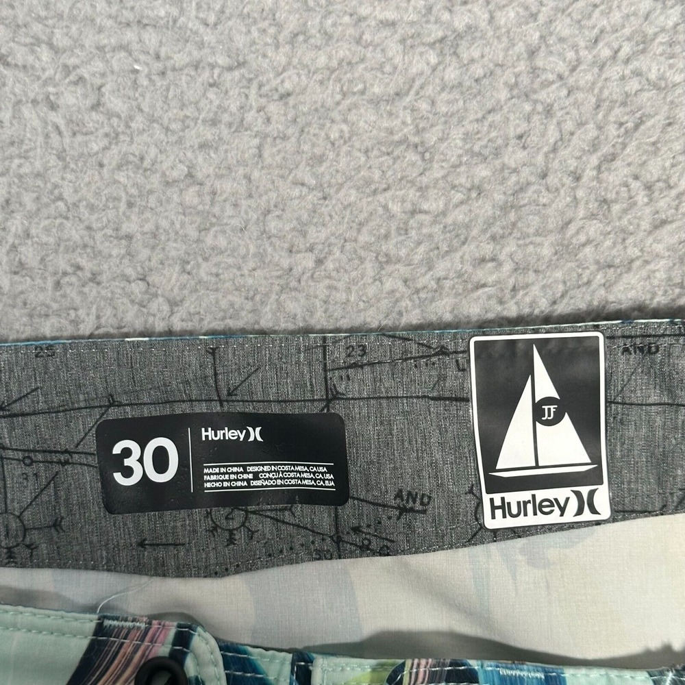 Hurley Board Shorts Mens 30 Blue Green Floral Phantom‎ JJF Swim Surf 9" Inseam - Picture 2 of 9